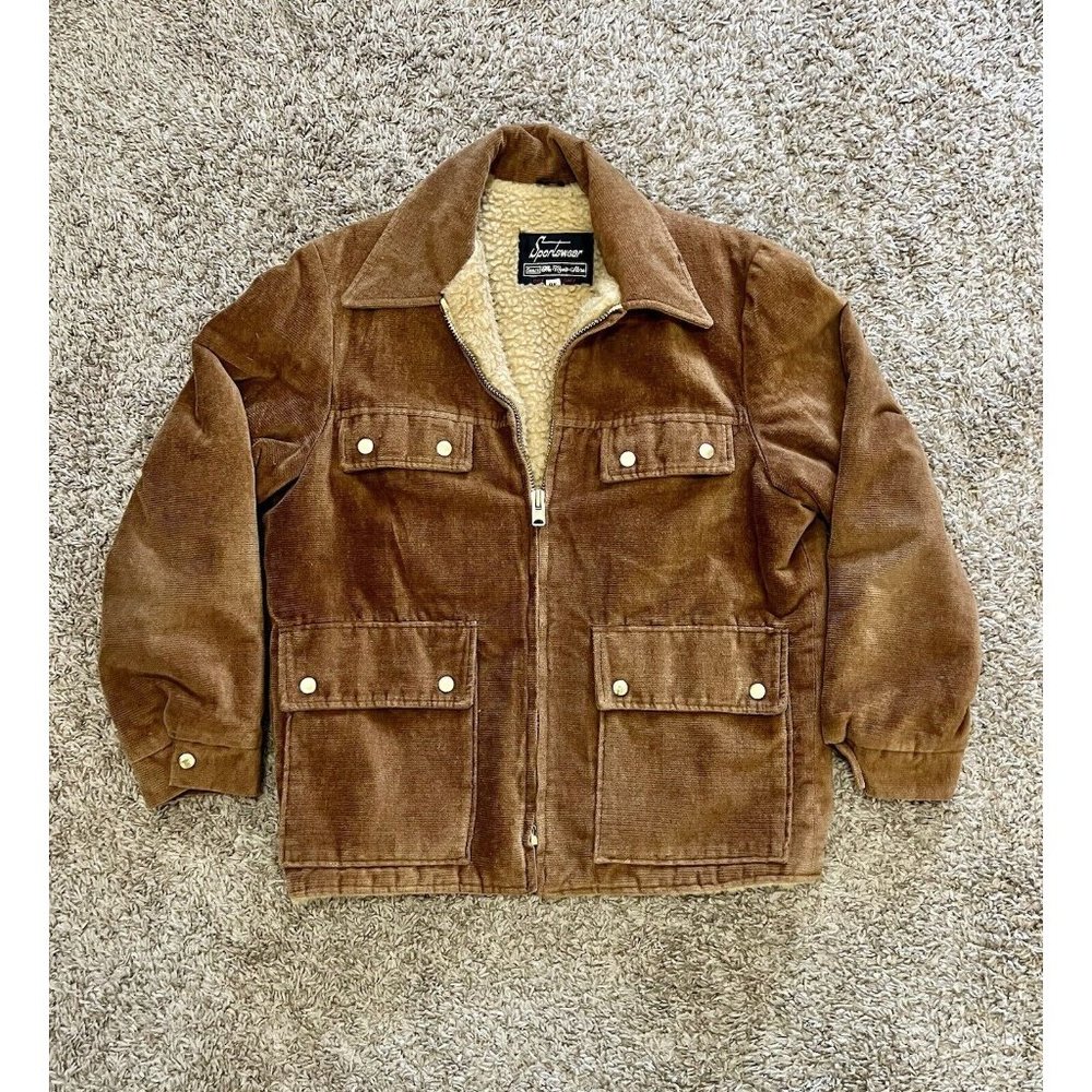 Vintage Sears Sportswear Size 40 Large Corduroy Sherpa Lined Coat Talon Zipper